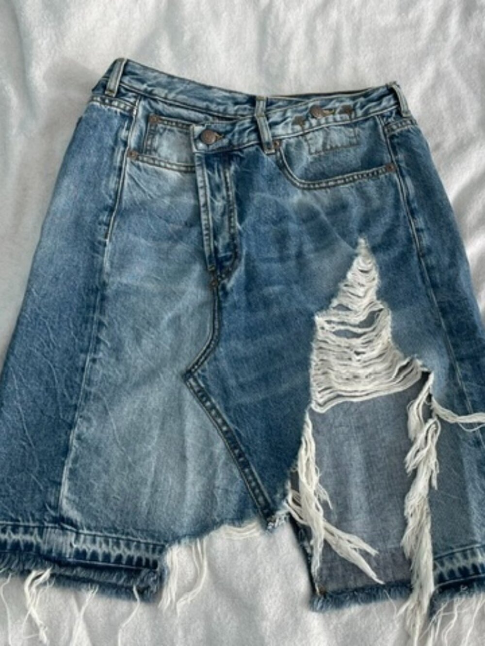 R13 Skirt Distressed Destroyed Norbury Jasper Denim Blue Jean Sz 28 Grunge $450 - Picture 3 of 16